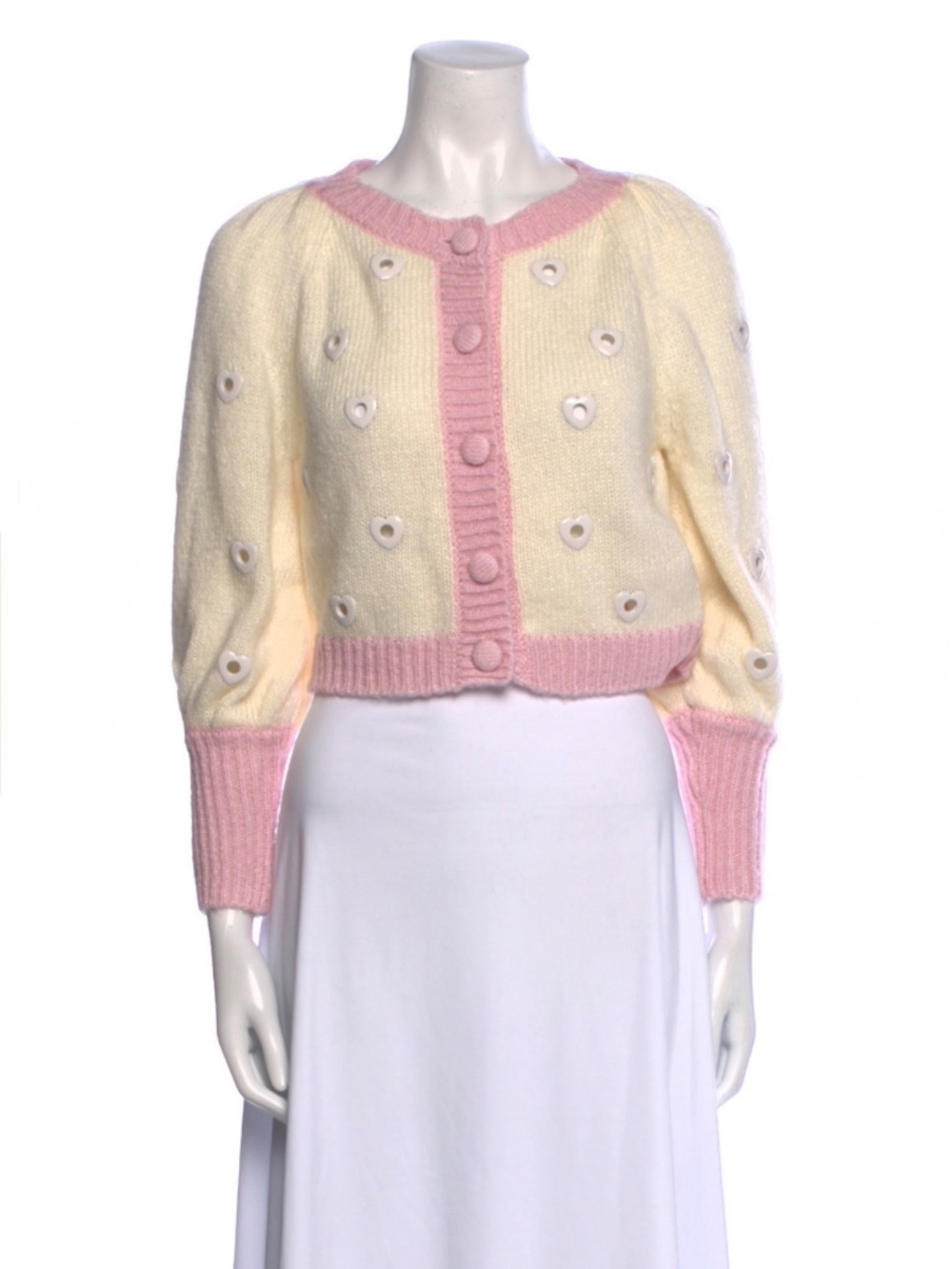 For Love & Lemons Lovejoy Cropped Cardigan I Ivory / Pink | XS | NWOT